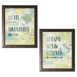 Gango Home Decor Casual Map Sentiments II & Map Sentiments III by Katie Pertiet (Ready to Hang); Two 11x14in White Framed Prints   